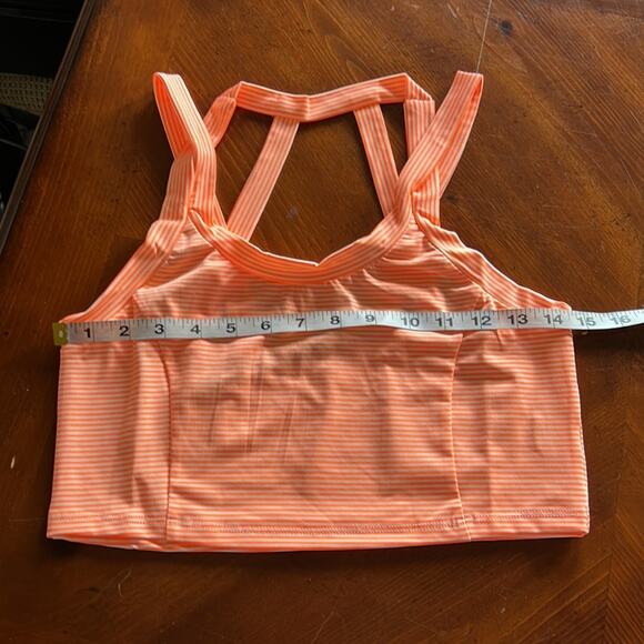 She + Hem Orange & White Striped Crop Top Knit Summer Cropped Beach - Picture 10 of 11